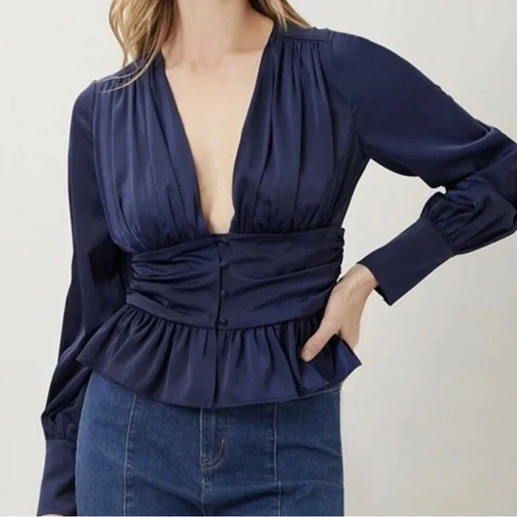 New with tags stunning Jason Wu Satin Navy Babydoll Blouse - Picture 4 of 5